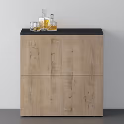 Sogood Buffet Commode 76cm Meuble de Rangement Gris Noir Mat et Chêne Grège Placard Salon Salle à Manger 4 Portes Schrank04