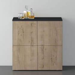 Sogood Buffet Commode 76cm Meuble de Rangement Gris Noir Mat et Chêne Grège Placard Salon Salle à Manger 4 Portes Schrank04