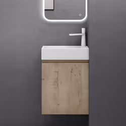 Sogood Petit Meuble de Salle de Bain Suspendu 46cm Chêne Clair Ensemble de 2 Pièces Meuble avec Lavabo Solid Surface Design P ...