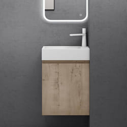 Sogood Petit Meuble de Salle de Bain Suspendu 46cm Chêne Clair Ensemble de 2 Pièces Meuble avec Lavabo Solid Surface Design Pisa02