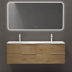 Sogood Meuble de Salle de Bains 144 cm avec Double Lavabo Ensemble de 2 Pièces Vasque et Meuble sous Vasque Aspect de Chêne Vanessa