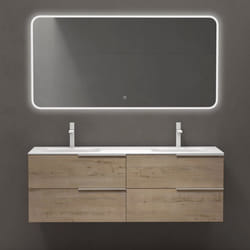 Sogood Meuble de Salle de Bains 144 cm avec Double Lavabo Ensemble de 2 Pièces Vasque et Meuble sous Vasque Chêne Clair Vanessa