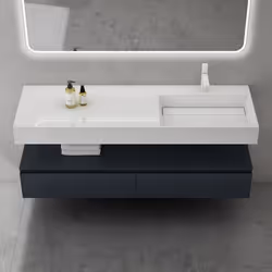 Sogood Meuble de Salle de Bain Gris Noir Mat Ensemble de 2 Pièces Meuble avec Lavabo 150cm Design Up avec 2 Grands Tiroirs