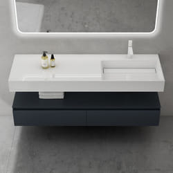 Sogood Meuble de Salle de Bain Gris Noir Mat Ensemble de 2 Pièces Meuble avec Lavabo 150cm Design Up avec 2 Grands Tiroirs