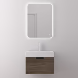 Sogood meuble sous vasque marron 60cm lavabo blanc et miroir LED meuble de salle de bain aspect bois de chêne
