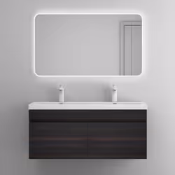 Sogood Meuble de Salle de Bain Gris Foncé Ensemble de 3 Pièces Meuble avec Lavabo 120cm et LED Miroir Botanica avec 2 Tiroirs