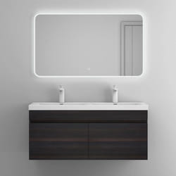 Sogood Meuble de Salle de Bain Gris Foncé Ensemble de 3 Pièces Meuble avec Lavabo 120cm et LED Miroir Botanica avec 2 Tiroirs
