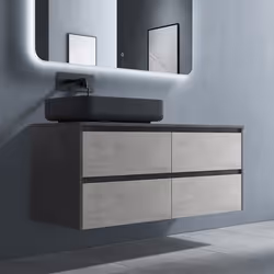 Sogood Meuble de Salle de Bain Gris Foncé Beige Ensemble de 2 Pièces Meuble avec Lavabo 120cm Design Normal avec 4 Tiroirs