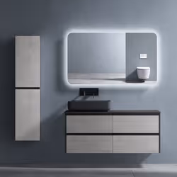 Sogood Meuble de Salle de Bain Gris Foncé Beige Ensemble de 3 Pièces Meuble avec Lavabo 120cm et LED Miroir Normal avec 4 Tir ...