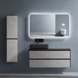Sogood Meuble de Salle de Bain Gris Foncé Beige Ensemble de 3 Pièces Meuble avec Lavabo 120cm et LED Miroir Normal avec 4 Tiroirs