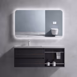 Sogood Meuble de Salle de Bain Gris Foncé Ensemble 3 Pièces avec Lavabo 120cm et LED Miroir Open avec 2 Tiroirs et 1 Comparti ...