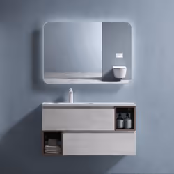 Sogood Sogood Meuble de Salle de Bain Gris Clair Ensemble de 2 Pièces Meuble avec Lavabo 100cm Design Gemini avec 2 Tiroirs