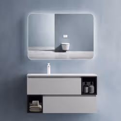 Sogood Meuble de Salle de Bain Gris Clair Ensemble de 2 Pièces Meuble avec Lavabo 100cm Design Gemini avec 2 Tiroirs