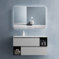 Sogood Meuble de Salle de Bain Gris Clair Ensemble de 2 Pièces Meuble avec Lavabo 100cm Design Gemini avec 2 Tiroirs