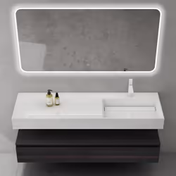 Ensemble de meuble de salle de bain gris foncé avec lavabo 150cm et miroir LED design Up - SOGOOD