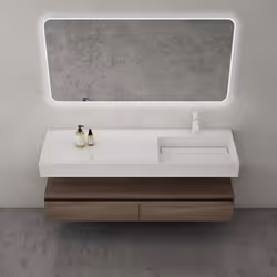 Ensemble de meuble de salle de bain marron avec lavabo 150cm et miroir LED design Up - SO GOOD