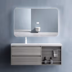 Sogood Meuble de Salle de Bain Chêne Foncé Ensemble 3 Pièces avec Lavabo 120cm et LED Miroir Open avec 2 Tiroirs et 1 Compart ...
