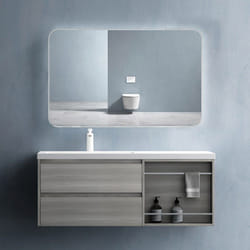 Sogood Meuble de Salle de Bain Chêne Foncé Ensemble 3 Pièces avec Lavabo 120cm et LED Miroir Open avec 2 Tiroirs et 1 Compartiment