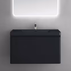 Sogood Meuble de Salle de Bain Suspendus Noir Mat 90x48x50cm Ensemble de 2 Pièces Meuble avec Lavabo Design Ancona