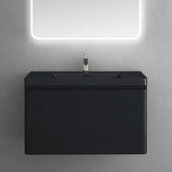 Sogood Meuble de Salle de Bain Suspendus Noir Mat 90x48x50cm Ensemble de 2 Pièces Meuble avec Lavabo Design Ancona