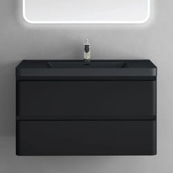 Sogood Meuble de Salle de Bain Suspendus Noir Mat 90x48x55 cm Ensemble de 2 Pièces Meuble avec Lavabo Design Lucca