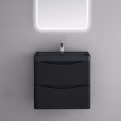 Sogood Meuble de Salle de Bain Suspendus Noir Mat 60x42x50cm Ensemble de 2 Pièces Meuble avec Lavabo Design Smile-Lackier