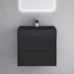 Sogood Meuble de Salle de Bain Suspendus Noir Mat 60x48x56cm Ensemble de 2 Pièces Meuble avec Lavabo Design Yoga-Lackier