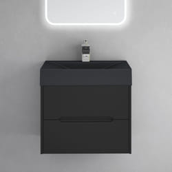 Sogood Meuble de Salle de Bain Suspendus Noir Mat 60x48x56cm Ensemble de 2 Pièces Meuble avec Lavabo Design Yoga-Lackier