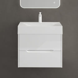 Sogood Meuble de Salle de Bain Suspendus Blanc 80x48x56cm Ensemble de 2 Pièces Meuble avec Lavabo Design Yoga-Lackier
