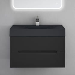 Sogood Meuble de Salle de Bain Suspendus Noir Mat 80x48x56cm Ensemble de 2 Pièces Meuble avec Lavabo Design Yoga-Lackier