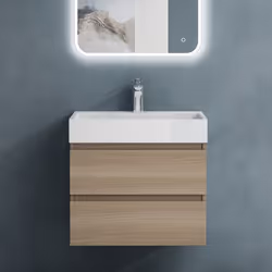 Sogood Meuble de Salle de Bain Chêne clair Ensemble de 2 Pièces Meuble avec Lavabo et Bonde 60x38x56cm Design Verona F148