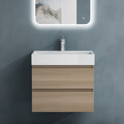 Sogood Meuble de Salle de Bain Chêne clair Ensemble de 2 Pièces Meuble avec Lavabo et Bonde 60x38x56cm Design Verona F148