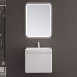 Sogood Meuble de Salle de Bain Suspendus Blanc 60x42x50cm Ensemble de 3 Pièces Meuble avec Lavabo et Miroir Design Ancona