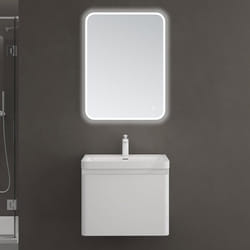 Sogood Meuble de Salle de Bain Suspendus Blanc 60x42x50cm Ensemble de 3 Pièces Meuble avec Lavabo et Miroir Design Ancona