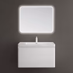 Sogood Meuble de Salle de Bain Suspendus Blanc 90x48x50cm Ensemble de 3 Pièces Meuble avec Lavabo et Miroir Design Ancona