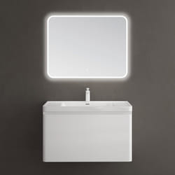 Sogood Meuble de Salle de Bain Suspendus Blanc 90x48x50cm Ensemble de 3 Pièces Meuble avec Lavabo et Miroir Design Ancona