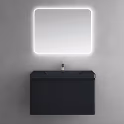 Sogood Meuble de Salle de Bain Suspendus Noir Mat 90x48x50cm Ensemble de 3 Pièces Meuble avec Lavabo et Miroir Design Ancona