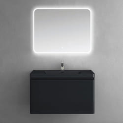 Sogood Meuble de Salle de Bain Suspendus Noir Mat 90x48x50cm Ensemble de 3 Pièces Meuble avec Lavabo et Miroir Design Ancona