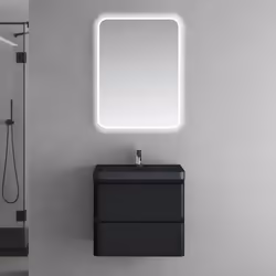 Sogood Meuble de Salle de Bain Suspendus Noir Mat 60x42x55 cm Ensemble de 3 Pièces Meuble avec Lavabo et Miroir Lucca