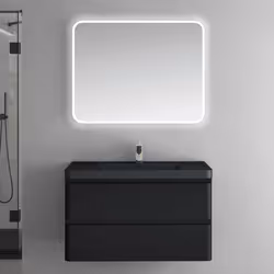 Sogood Meuble de Salle de Bain Suspendus Noir Mat 90x48x55 cm Ensemble de 3 Pièces Meuble avec Lavabo et Miroir Design Lucca