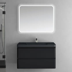 Sogood Meuble de Salle de Bain Suspendus Noir Mat 90x48x55 cm Ensemble de 3 Pièces Meuble avec Lavabo et Miroir Design Lucca