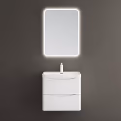 Sogood Meuble de Salle de Bain Suspendus Blanc 60x42x50cm Ensemble de 3 Pièces Meuble avec Lavabo et Miroir Design Smile-Lack ...