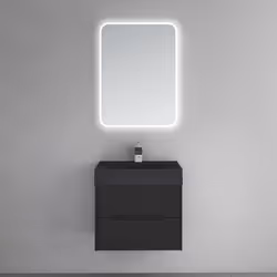Sogood Meuble de Salle de Bain Suspendus Noir Mat 60x48x56cm Ensemble de 3 Pièces Meuble avec Lavabo et Miroir Yoga-Lackier