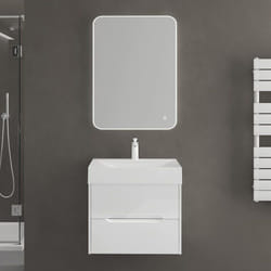 Sogood Meuble de Salle de Bain Suspendus Blanc 80x48x56cm Ensemble de 3 Pièces Meuble avec Lavabo et Miroir Design Yoga-Lackier