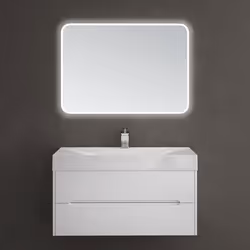 Sogood Meuble de Salle de Bain Suspendus Blanc 100x48x56cm Ensemble de 3 Pièces Meuble avec Lavabo et Miroir Yoga-Lackier
