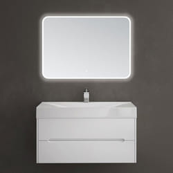 Sogood Meuble de Salle de Bain Suspendus Blanc 100x48x56cm Ensemble de 3 Pièces Meuble avec Lavabo et Miroir Yoga-Lackier