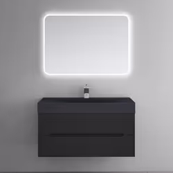 Sogood Meuble de Salle de Bain Suspendus Noir Mat 100x48x56cm Ensemble de 3 Pièces Meuble avec Lavabo et Miroir Yoga-Lackier