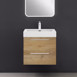 Sogood Meuble de Salle de Bain Quadratto 2 Parties Lavabo en Resine avec 2 Tiroirs 60x48x60cm Marron clair