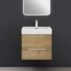 Sogood Meuble de Salle de Bain Quadratto 2 Parties Lavabo en Resine avec 2 Tiroirs 60x48x60cm Marron clair