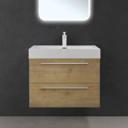 Sogood Meuble de Salle de Bain Quadratto 2 Parties Lavabo en Resine avec 2 Tiroirs 73x48x60cm Marron clair